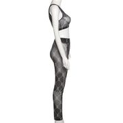Sexy Printed Mesh See Through Tank Top And Pants 2 Piece Sets XEF 10381