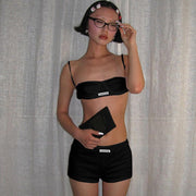 Sexy Sling Wrap Chest Tops And Shorts Two Piece Set BLG S3412414A