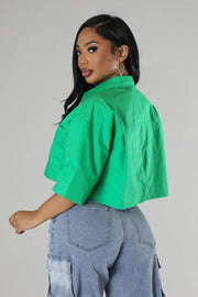 Solid Color 3 4 Sleeve Short Shirt XHXF 962