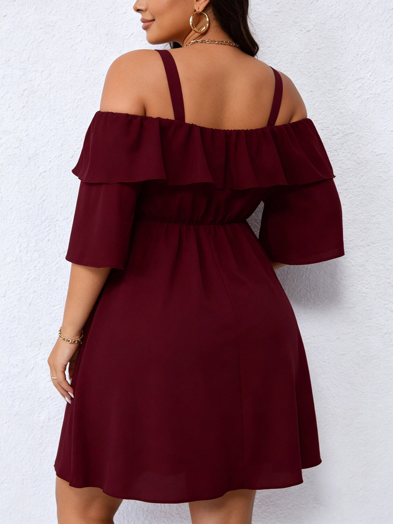 Plus Size Ruffles Off Shoulder Midi Dress GAWE 6764