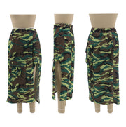 Camouflage Print Split Long Skirt QYMF D3004