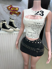 Letter Print Sleeveless Short Tank Tops GFCF 1411