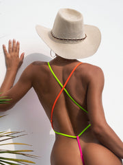Solid Color Drawstring One Piece Swimsuit CSYZ C587WY