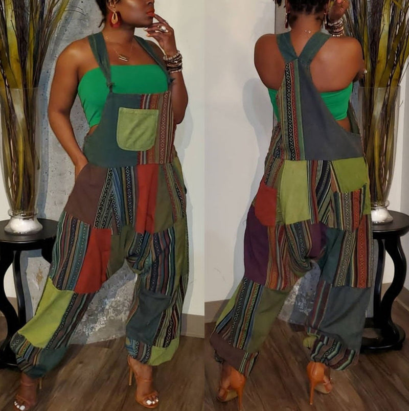 Plus Size Multicolor Print Loose Overalls Jumpsuit ZDF 31233