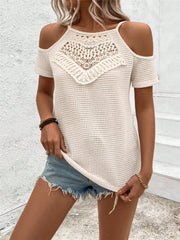 Off Shoulder Patchwork Knits T Shirt GZYF 1183
