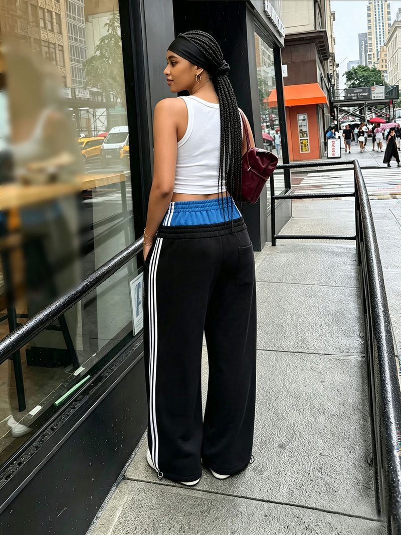 Letter Embroidery Color Block Patchwork Pants GYLN 3235