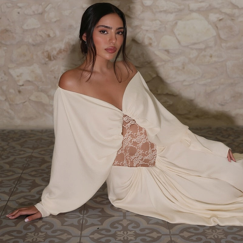 Lace Patchwork Long Sleeve Maxi Dress DLSF K6D14452A