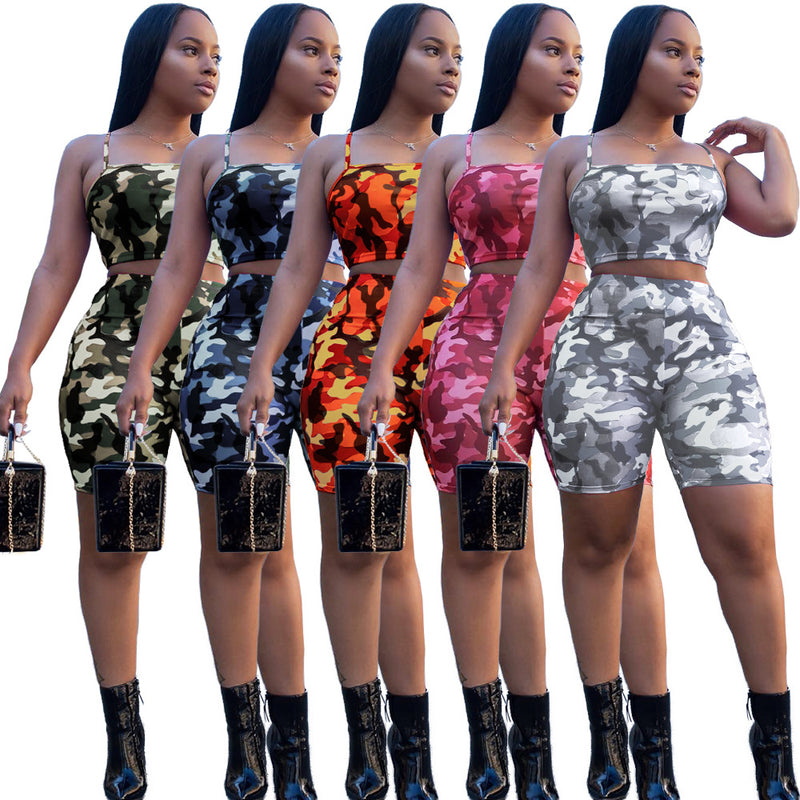 Plus Size Camo Print Two Piece Shorts Sets ASL 6019