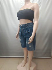 Holes High Waist Denim Shorts GAKF 60706