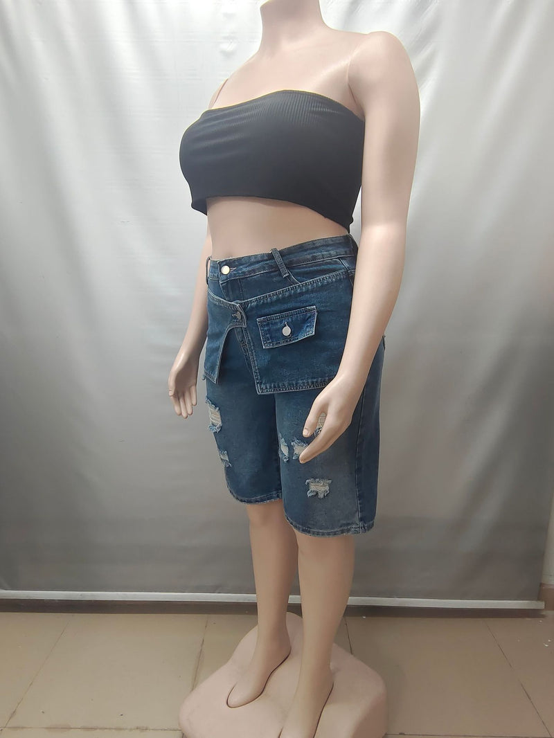 Holes High Waist Denim Shorts GAKF 60706