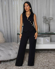 Sleeveless Blazer Vest Wide Leg Jumpsuit OSM 4499
