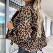 Leopard Print Long Sleeve Denim Coats GSMF ZZP89263