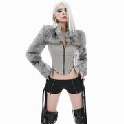 Zipper Long Sleeve Furzzy Patchwork Jackets GSLF K25C83769