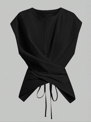 Solid Color Short Sleeve Tie Up T Shirts WAF 77888