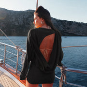 Long Sleeve Solid Color Backless Mini Dress GPKJ MR50097