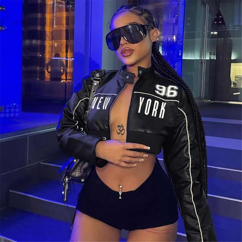 Long Sleeve Zipper Short Coat Print Jackets XEF K25C80355