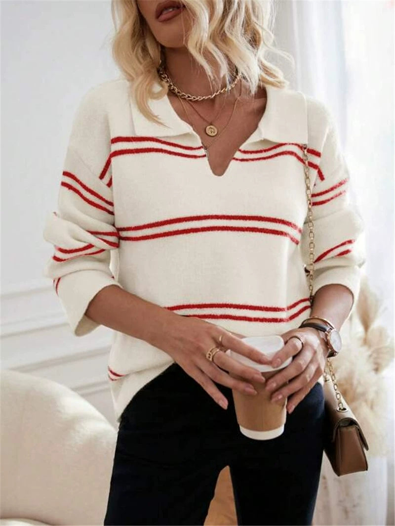 V Neck Stripe Sweater GZYF 1006