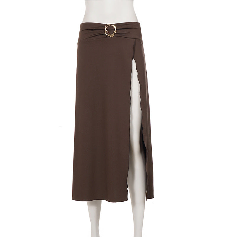 Solid Color Split Midi Skirt GPKJ MR48754