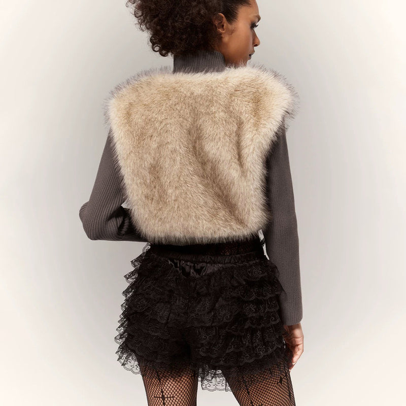 Faux Fur Patchwork Slim Short Jacket GZJQ K25C80752