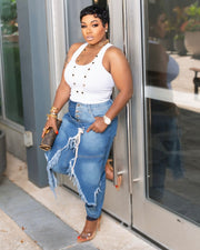 Plus Size Holes Tie Up Jeans GYLN 2889