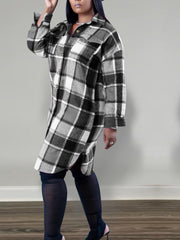 Plaid Print Long Sleeve Long Coats YH 5339
