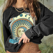 Knit Crew Neck Printed Long Sleeve Sweatshirt FL 21060