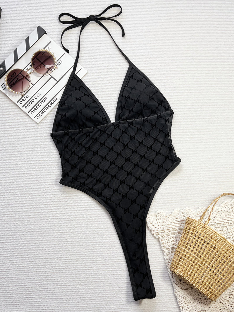Mesh Patchwork Halterneck One Piece Swimsuit CSYZ G187W