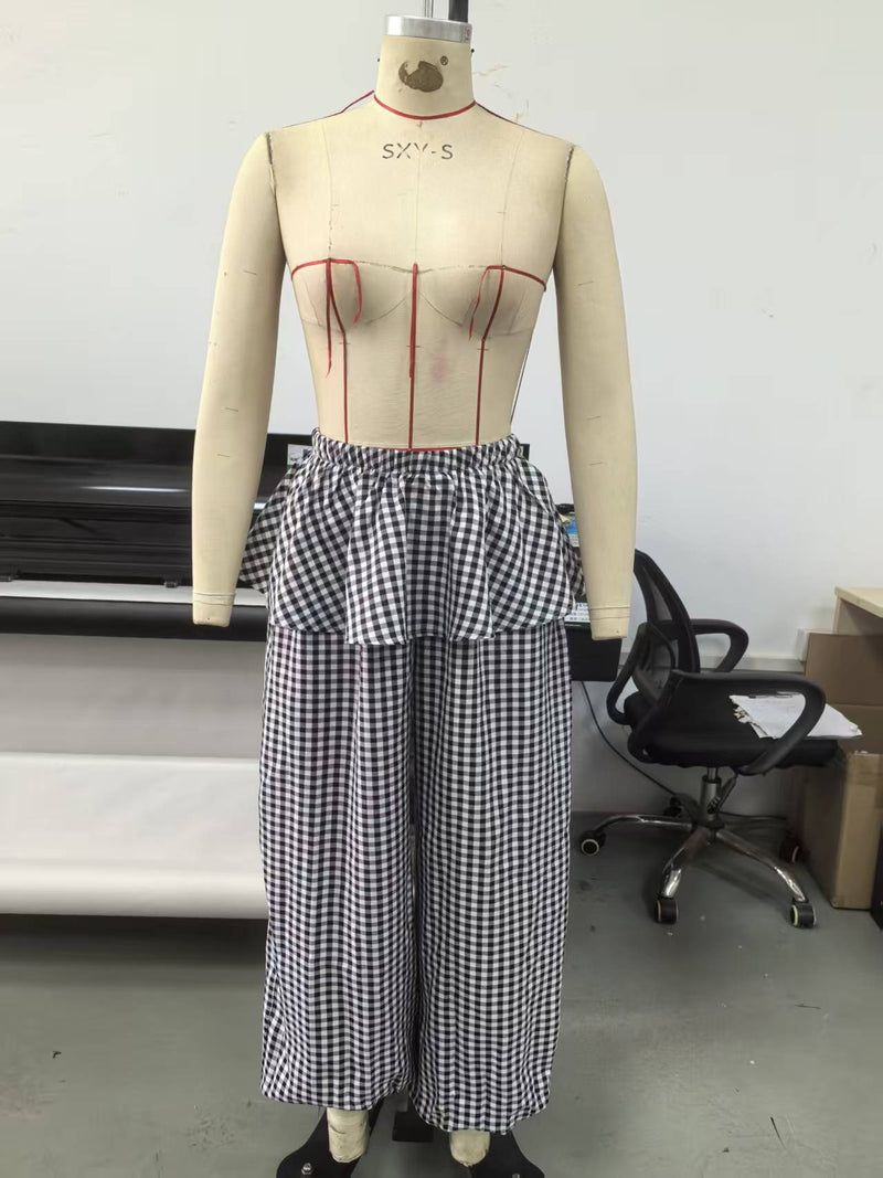 Plaid Print Loose Wide Leg Pants GHYX TXY5340