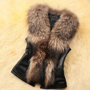 Plus Size Fur Collar Fur PU Leather Coat HHMY 5723