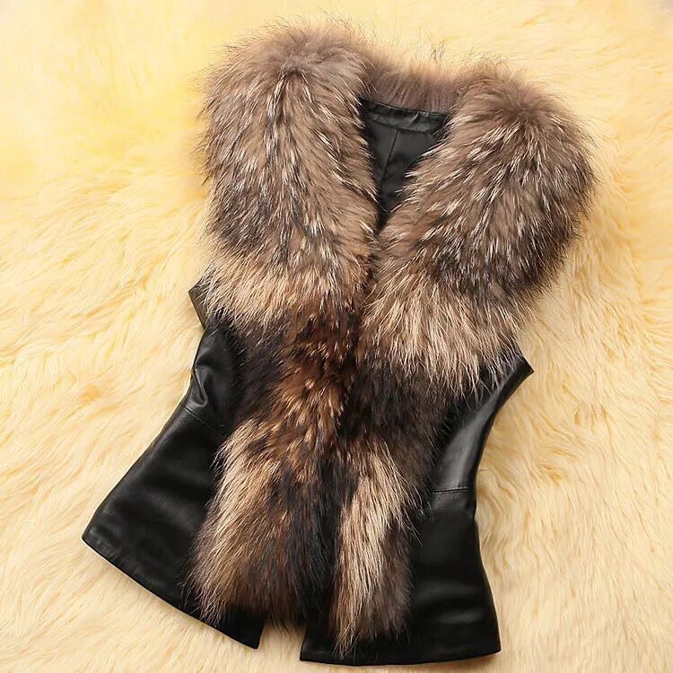Plus Size Fur Collar Fur PU Leather Coat HHMY 5723