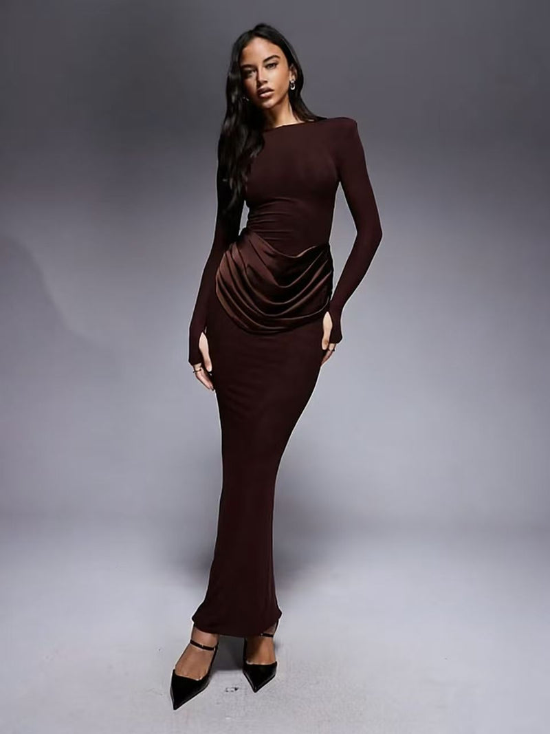 Long Sleeve Ruched Maxi Dress GADE 10232