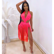 Tassel Deep V Neck One Piece Swimsuit MDF 5060