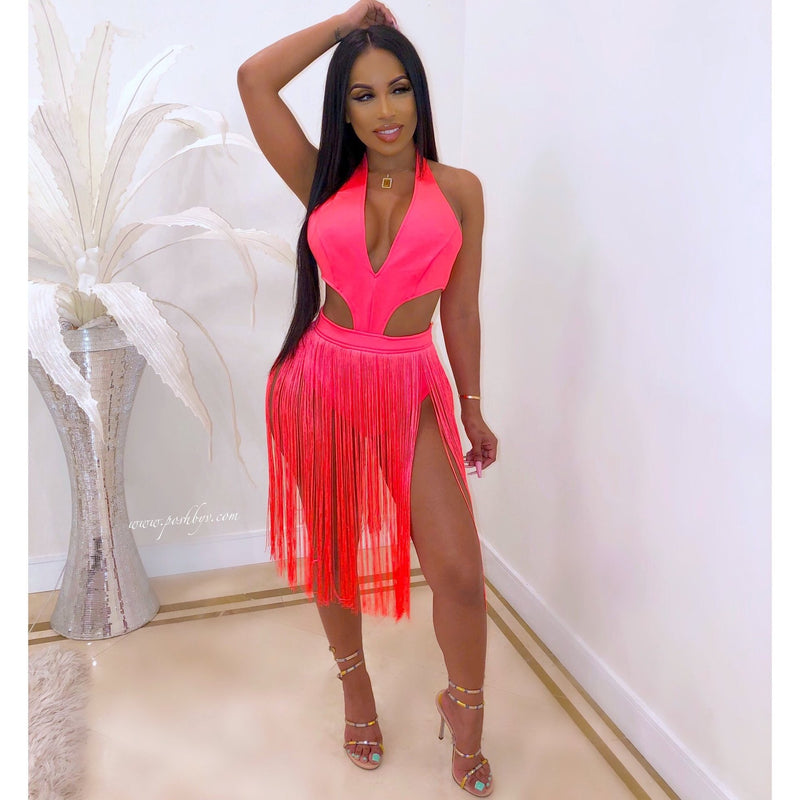 Tassel Deep V Neck One Piece Swimsuit MDF 5060