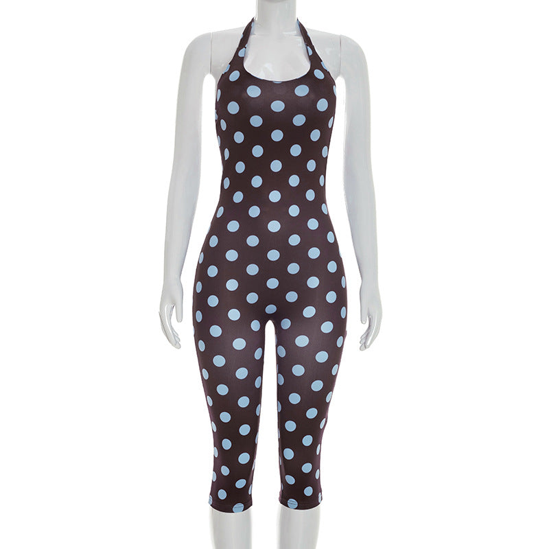 Polka Dots Print Halterneck Seventh Jumpsuit GSZM J26JP088