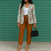 Plus Size Print Long Sleeve Blazer Coat Pans Suit GATE 603