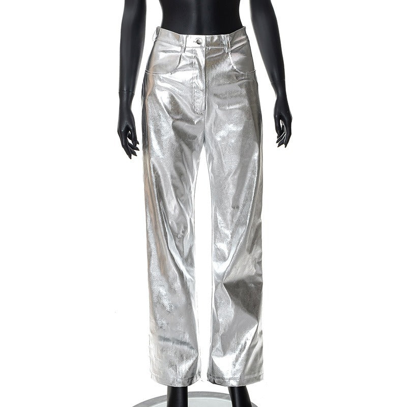High Waist PU Leather Casual Pants GXHF X86815
