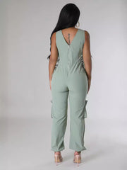 Plus Size Sleeveless V Neck Bandage Jumpsuit GHXF HX0417