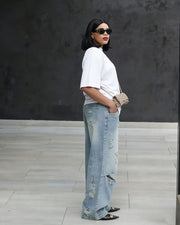 Plus Size Washed Holes Loose Jeans GYLN 3102