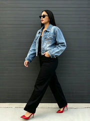 Embroidered Hollow Out Washed Denim Coats GYLN 0920