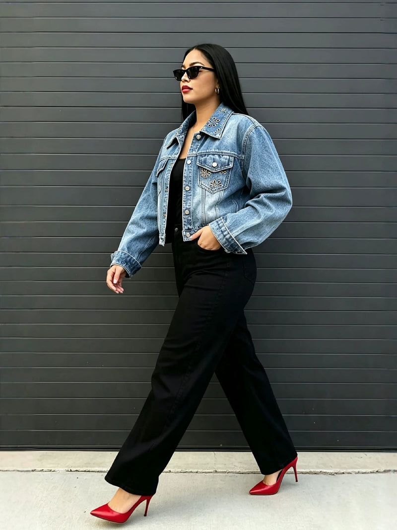 Embroidered Hollow Out Washed Denim Coats GYLN 0920