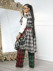 Plaid Print Thickened Patchwork PU Leather Jacket CM 9535