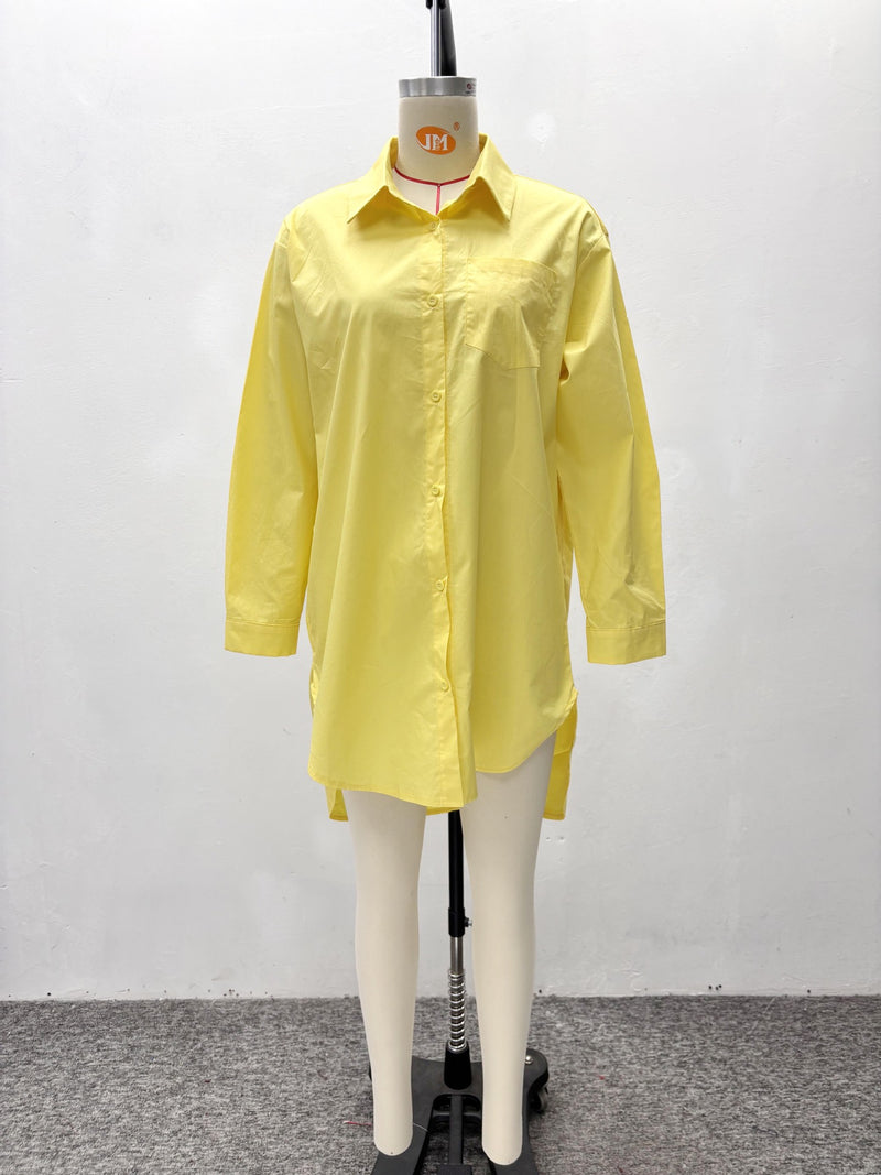Solid Color Long Sleeve Loose Shirt GQZF 7111