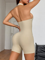 Solid Color Halterneck Backless Romper GZYU Y2336001