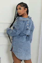 Long Sleeve Single breasted Tie Up Denim Coat WXHY XHY4013