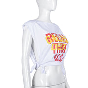 Letter Print Sleeveless T Shirt GFRT 7748TG
