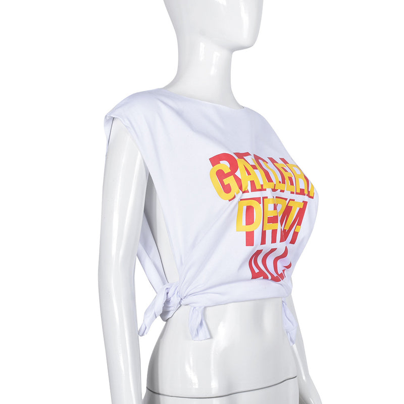 Letter Print Sleeveless T Shirt GFRT 7748TG