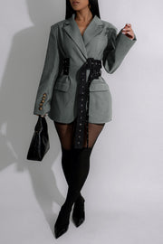 Tie Up Patchwork Long Sleeve Blazer AIL 337