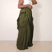 Solid Color Ruffles Patchwork Wide Leg Pants LSD 2720