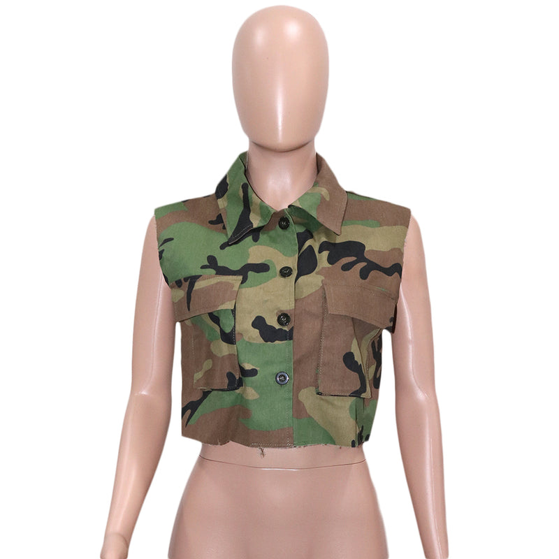 Camouflage Print Lapel Sleeveless Vest SH 390511