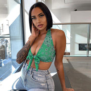 Sexy Printed Halter Backless Crop Top WSYF 5860